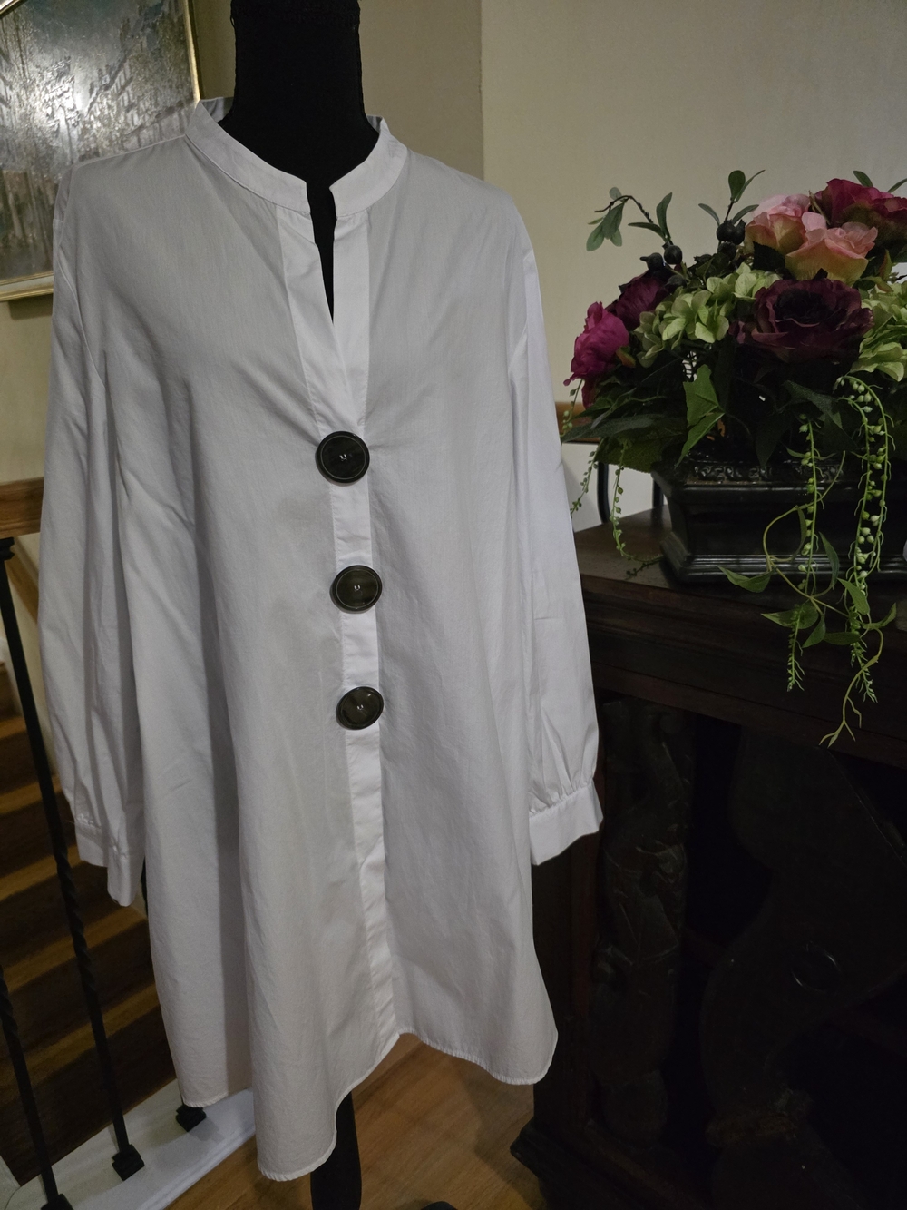 Zara Oversized Cotton White Shirt Dress with Dark Buttons Size Large